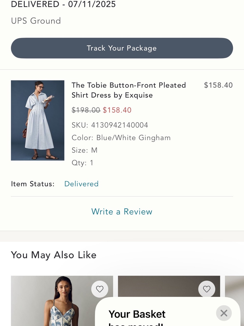 Anthropologie Exquise Tobie Pleated Button-Front Midi Dress | Blue Gingham | M - Picture 5 of 5